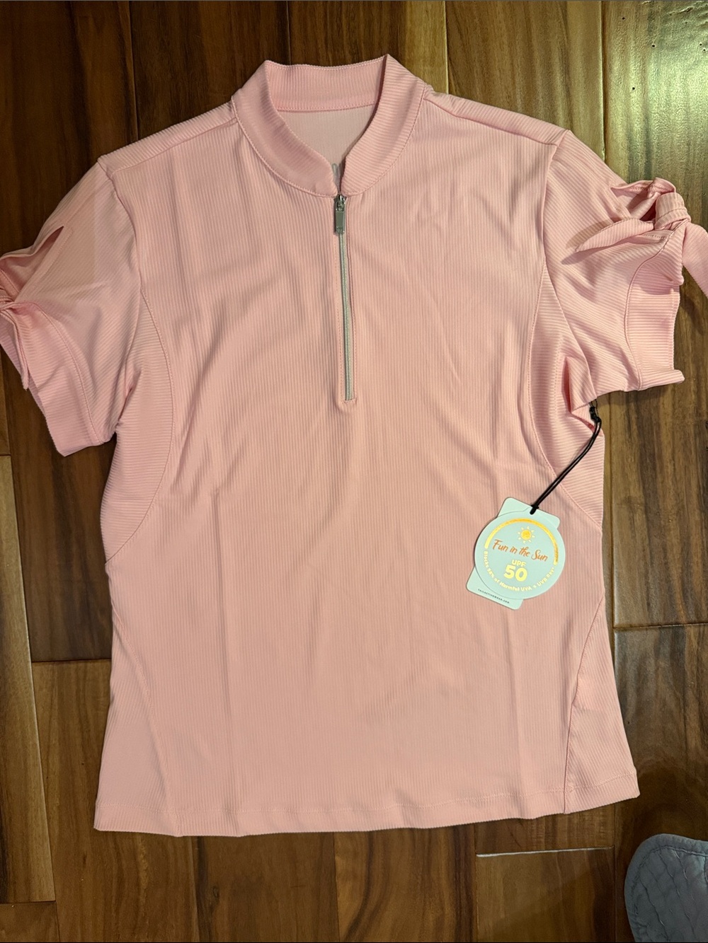 Light Pink Half-Zip Short Sleeve Top -small